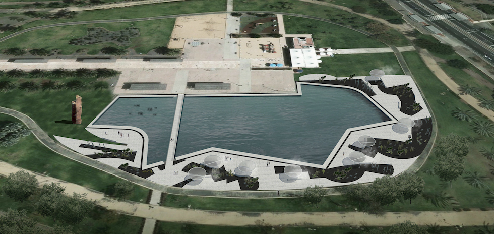 Perspectiva infografica sobre el nuevo  lago del Parque Urbano del Sur.