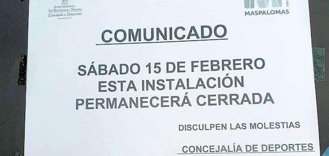 Comunicado del cierre de una de las instalaciones afectadas el pasado sábado | MASPALOMAS AHORA