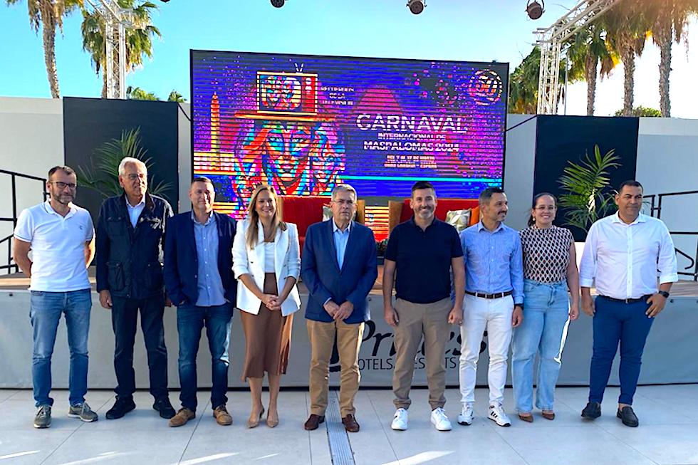 Las autoridades locales en la presentación de la programación del Carnaval. Maspalomas Ahora