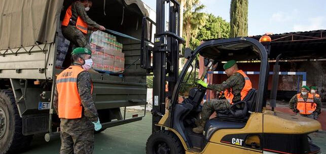 El Ejército de Tierra distribuye más de 11.000 kilos de alimentos del Banco de Alimentos. EFE/Ramón de la Rocha