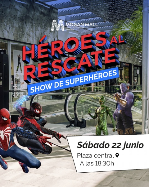 Cartel del show de superhéroes "Héroes al Rescate"