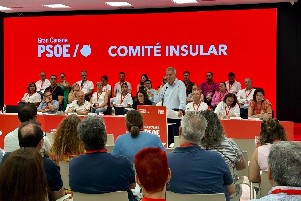 El secretario general del PSOE de Gran Canaria, Sebastián Franquis, en un momento del Comité Insular celebrado a comienzos de julio