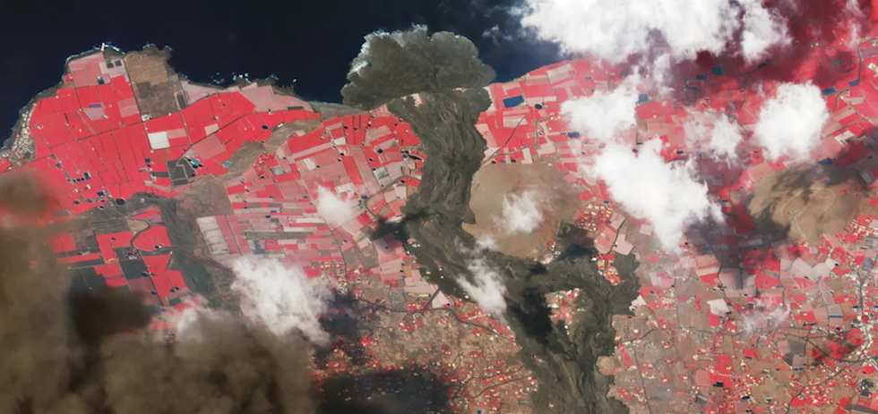 Imagen de La Palma tomada por los sat&eacute;lites SkySat de la ESA el 4 de octubre.
