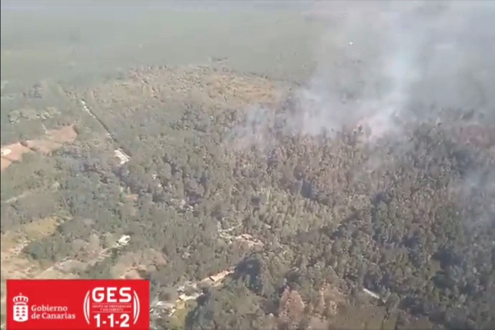 Situación del incendio en la zona de Ravelo y Las Calderetas  en torno a las 16:00 horas. 1-1-2 Canarias