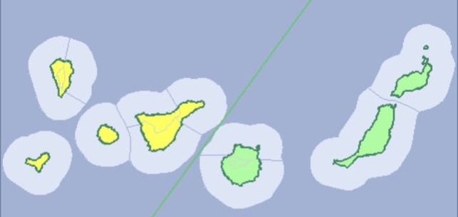 Mapa de la Aemet del aviso de riesgo por lluvias para este mi&eacute;rcoles, 21 de noviembre de 2018.
