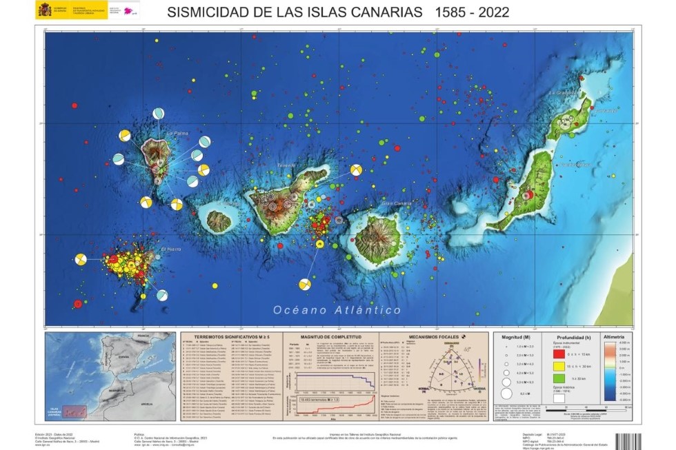 Mapa de sismicidad de las Islas Canarias 1585-2022